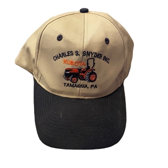 Vintage Kubota Tractor Snap Back Hat Tamaqua Pa Charles Snyder Tan Black Farming - Picture 1 of 9